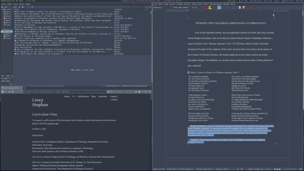 LibreOffice, Firefox, and Zotero, all in the Nord color pallet